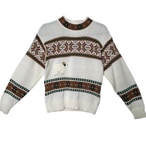Boho Cabincore Fair Isle Nordic Kitschy Ram Cottagecore Mock Neck Sweater